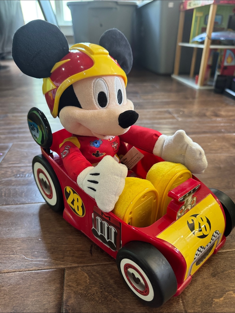 Disney Mickey Mouse Red and Yellow Racing Car Plush with Helmet